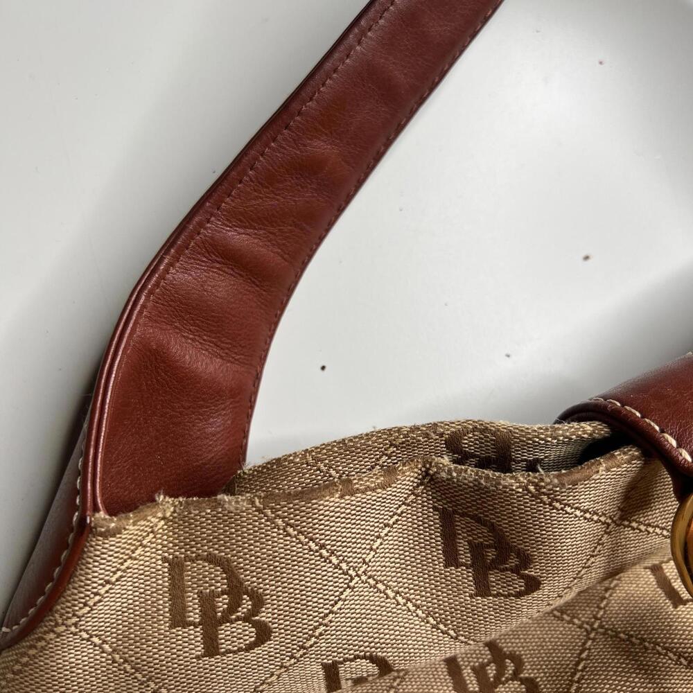Dooney‎ & Bourke DB Signature Jacquard Shoulder Bag Brown Tan Leather Trim Hook - Picture 9 of 10